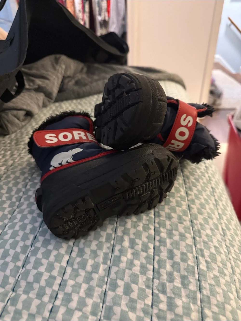 Sorel Kids Navy and Red Snow Boots